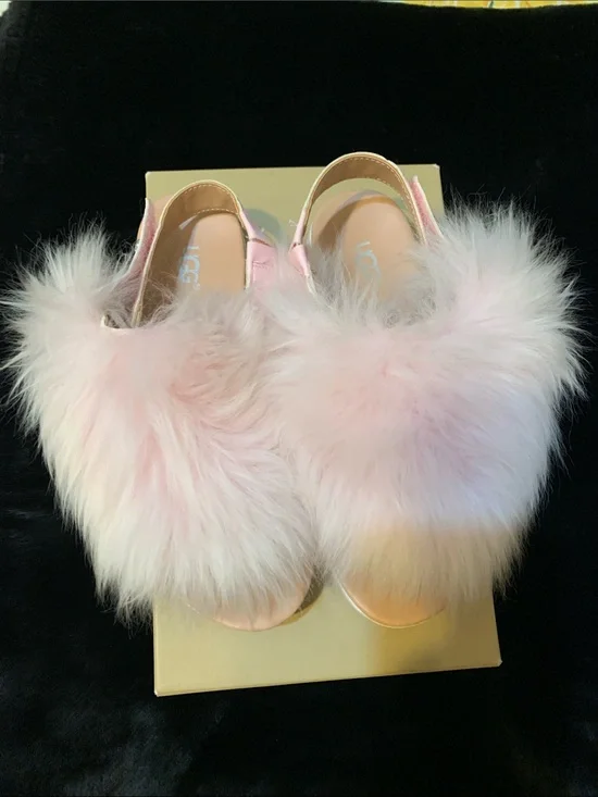 UGG Pink Fuzzy Slingback Slides