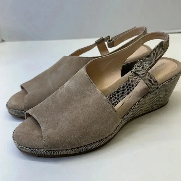 BeautiFeel Gwen Wedge Sandals Open Toe Shoes Ankle Strap Suede Tan Snake 41 10.5