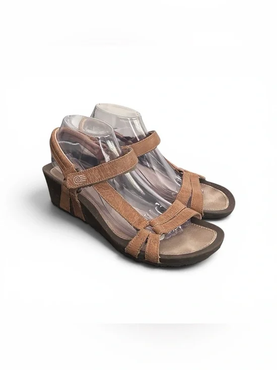 Teva Womens 4253 Brown Leather Wedge Sandals Comfort Shoes Size 10