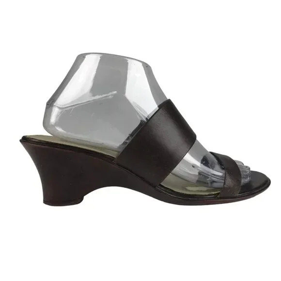 Liz Claiborne Tricia Womens Brown Slip On Leather Wedge Slide Sandal Size‎ 8M