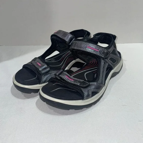 ECCO Yucatan Sandals Womens 40 Metallic Iridescent Black Grey Pink Hiking