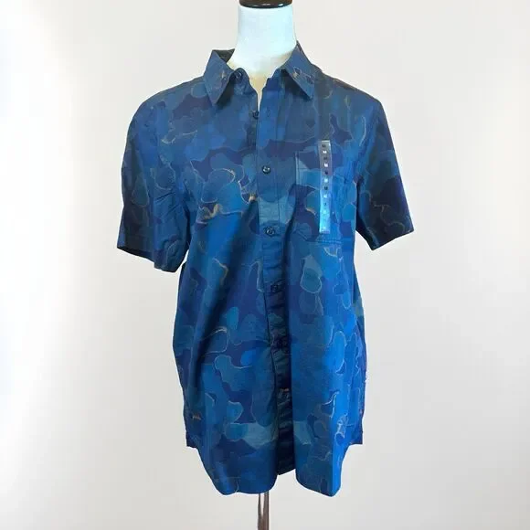 The North Face Men's Baytrail Shirt Medium Blue Camo Short Sleeve Button Up NWT