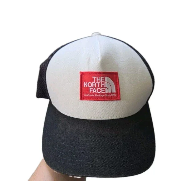 The North Face Trucker Hat FlexFit 110 Snapback Black White Red Logo Cap OS