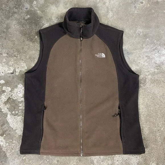 The North Face Khumbu Fleece Vest Size XL Brown Colorblock Fullzip Outdoor Wear