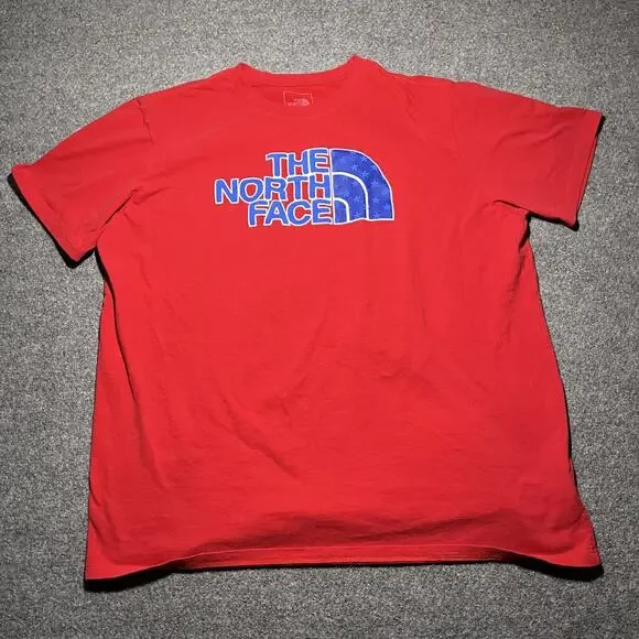 North Face T Shirt Mens XXL Red Logo USA Climbing Hiking Short Sleeve Cotton