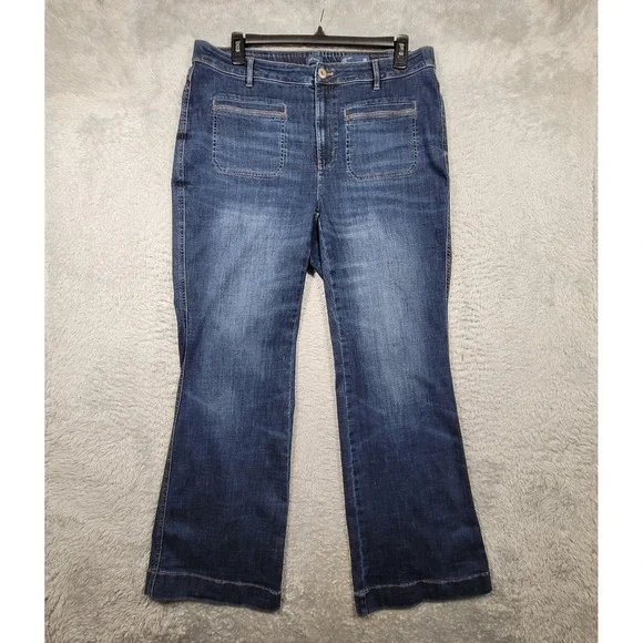 J.Jill Denim High-Rise Flare Jeans Women 18T Blue Patch Pocket Stretch 38x34