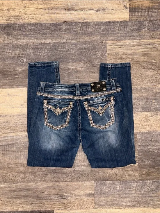 Moussy Dark Blue Embellished Back-Pocket Bootcut Jeans