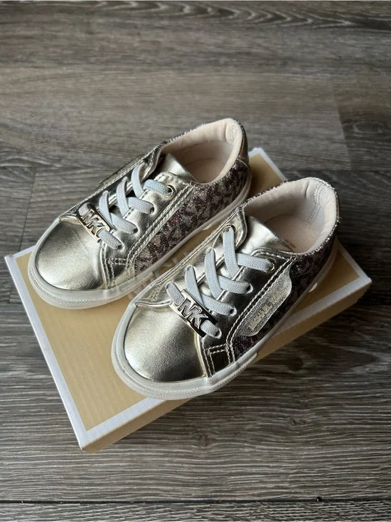 Michael Kors Kids Metallic Gold and Brown Logo Lace-Up Sneakers Size 7C