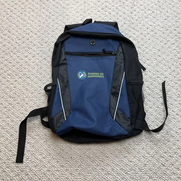 abPrime Pledge to Humanity Backpack Adult Unisex Blue Black Straps Mesh Pockets