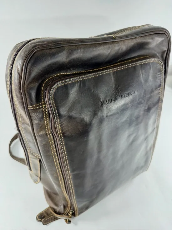 Vintage Distressed Leather Backpack Marco Daniela Brown Laptop Travel Bag