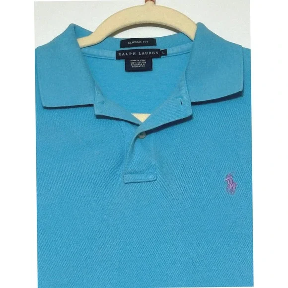 Ralph Lauren Classic Fit Cotton Mesh Polo Shirt Sky Blue Purple Pony Mens S