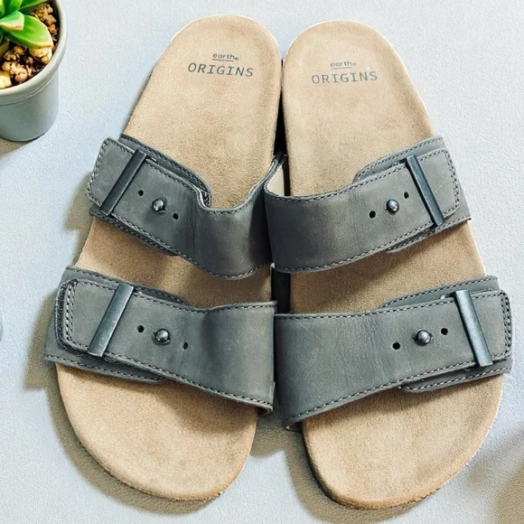Earth‎ Origins Orra Genuine Leather Velcro Double Band Slide Sandals Color Morel
