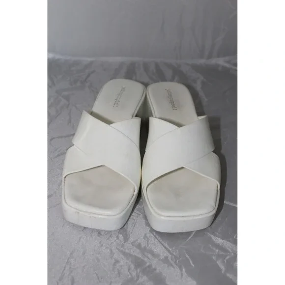 Jeffrey Campbell White‎ Platform Slide Sandals Criss-Cross Block Heel Size 9