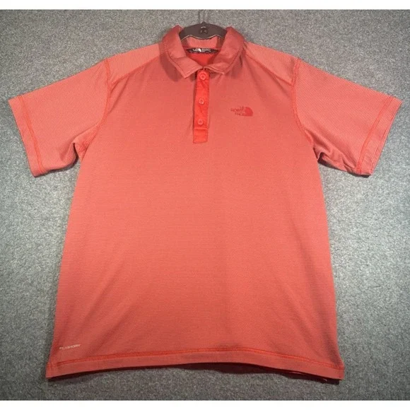 The North Face Shirt Mens Medium Red Polo Striped Flashdry Snap Golf Performance