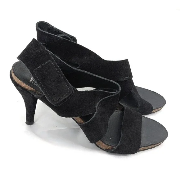 Minimalist Black Suede Strap Heels‎ Pedrógarcía España Leather Sole 39