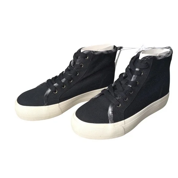 Old Navy High Top Sneakers Girls 4Y Black Plaid Platform Canvas Lace Up Skater