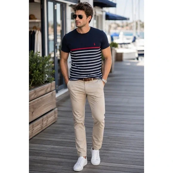 Polo Ralph Lauren Custom Slim Fit Navy Stripe Crewneck T-Shirt Men's Small