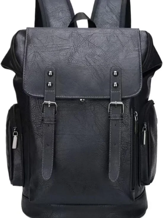 Vintage PU Leather Backpack for Men, Flap Cover Daypack for Work & Travel, 15