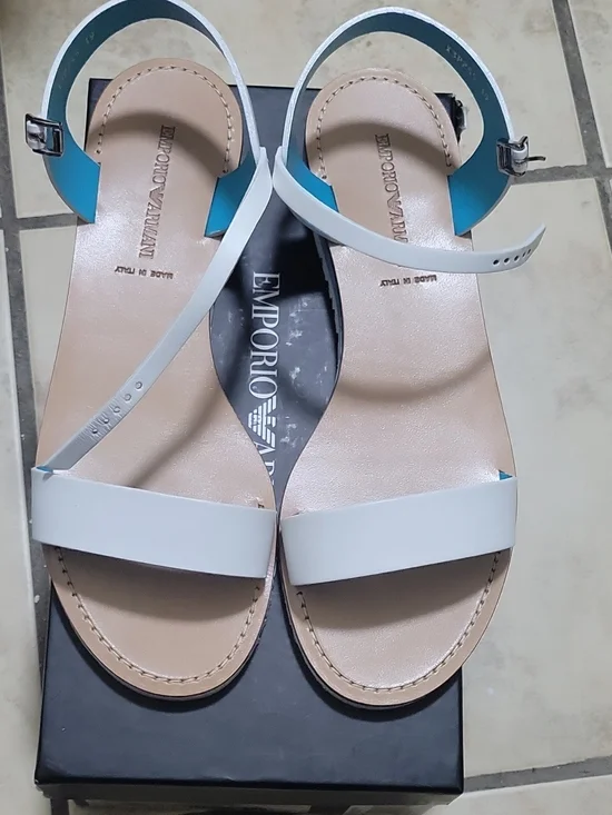 Emporio Armani White Leather Ankle-Strap Sandals