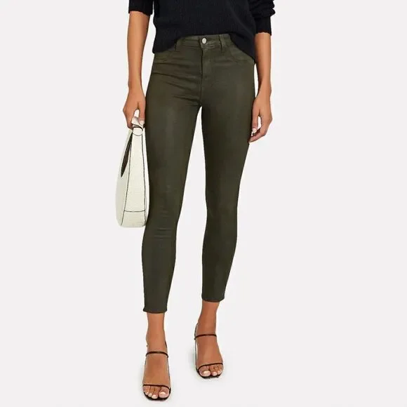 NEW L’AGENCE Margot High Rise Skinny Jeans in Army Coated Size 28