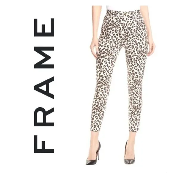 FRAME | ali high rise cigarette jeans beige leopard print 30