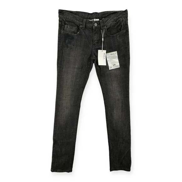 NWT RVCA Jeans Womens 26 Low Rise Skinny Black Denim Basic‎