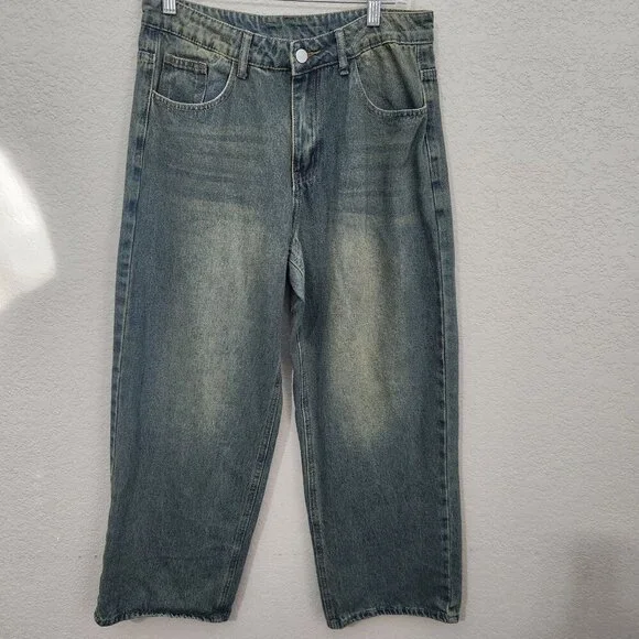 Vintage Mid-Wash Relaxed FitDenim Jeans Straight Leg Unisex Casual Style Medium