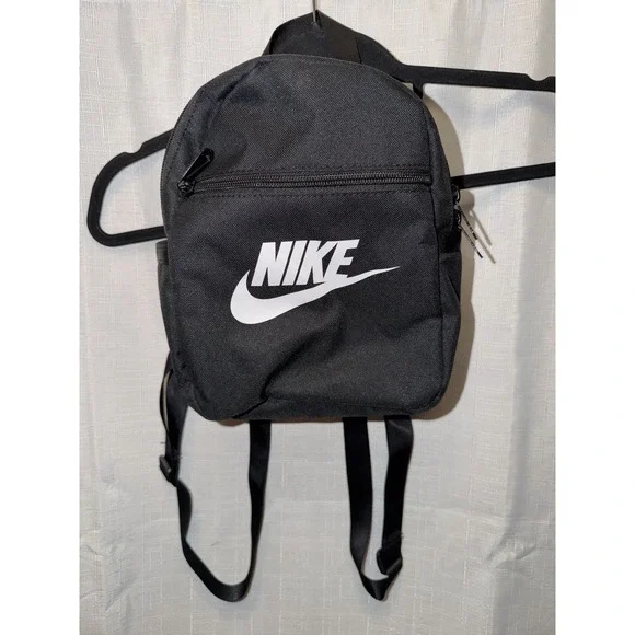 Black Nike Mini Backpack Swoosh Adjustable White Logo