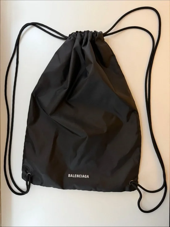 Balenciaga Black Drawstring Backpack with Logo