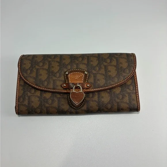 Christian Dior Romantique Trotter Heart Long Wallet Brown