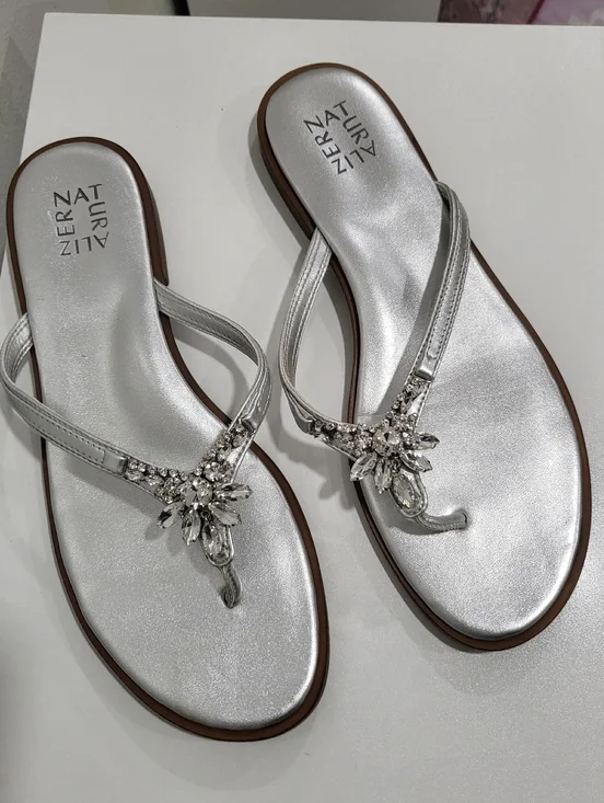 Naturalizer Liliana Silver Embellished Thong Sandals - Size 11