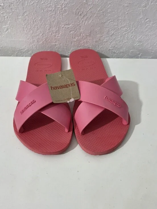 Havaianas Aqua Pink Criss Cross Rubber Slide Sandal Women's Size 11/12