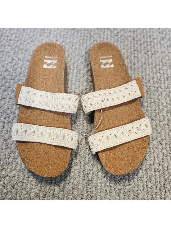Billabong Women's Cork Footbed Slide Sandals White Crochet Straps Size 8 NWT