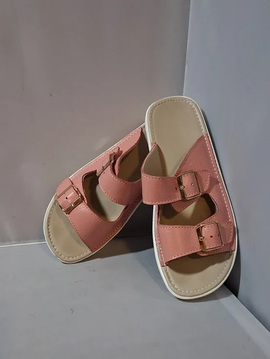 Pink and white 2 strap sandals, size 7