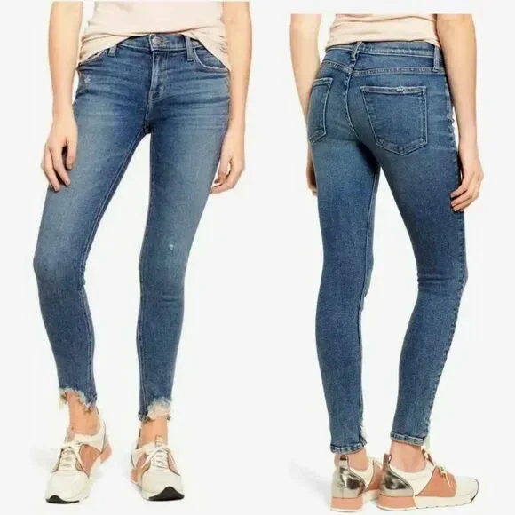 CURRENT/ELLIOT Stiletto High Waist Ragged Hem Distressed Ankle Skinny Jeans 25