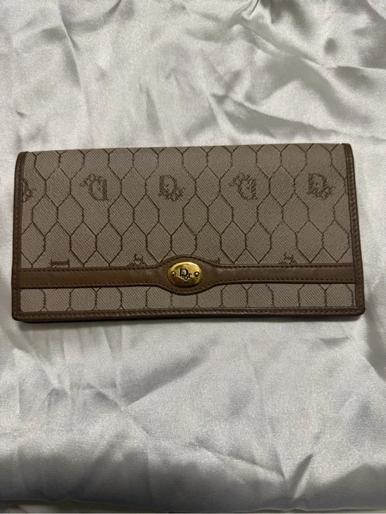 Dior Brown Monogram Wallet with Gold Tone Hardware