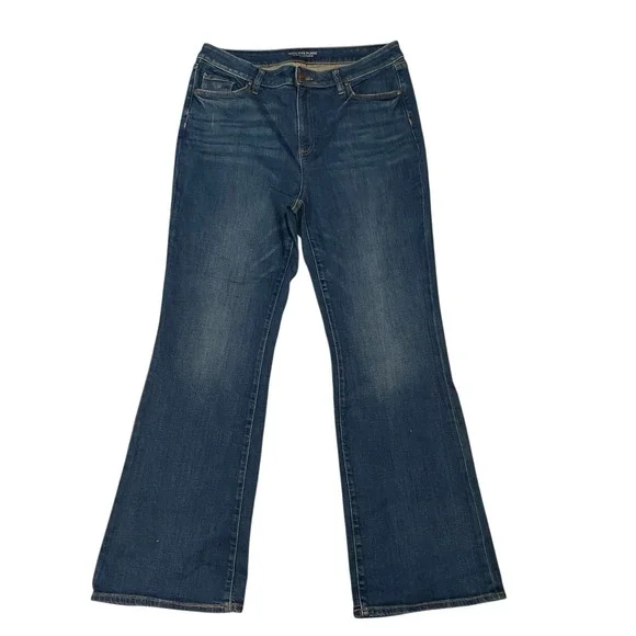 Chicos High Rise Flare Jeans Women 14R  2.5R Stretch Cotton Blend Blue‎ Denim