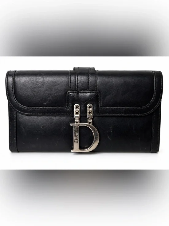 Dior Black Leather Clutch with Signature 'D' Hardware