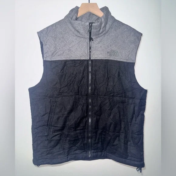 The North Face Zip Up Vest Stand Up Collar Wool Blend Black/Grey Size Large