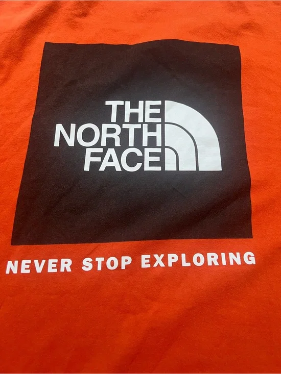The North Face Men Orange/White Logo Graphic Tee C-Neck Never Stop Exploring 2XL