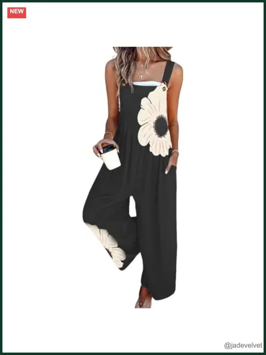 Women's Floral Sleeveless Wide Leg Jumpsuit Romper with Pockets