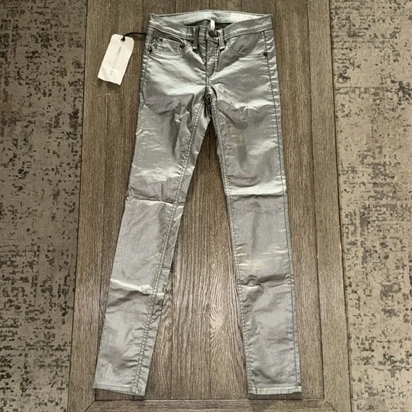 Rag & Bone Leggings Skinny Jeans Pewter Metallic