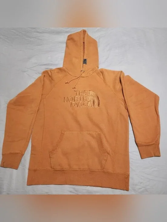 The North Face Men's Large Pullover Hoodie Orange Embroidered Logo Cotton Blend