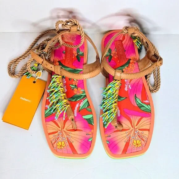 FARM RIO Sandals Floral Pietra Tropical Women Shoes Size 7 US NEW +BOX +DUSTBAG