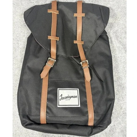 The Journeyman Collection Little America Backpack OS Black Faux Leather Straps