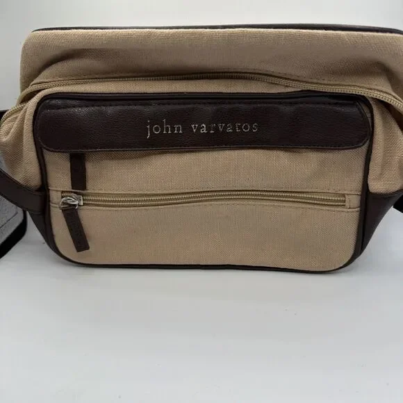 John Varvatos Artisan Men Toiletry Bag Beige Linen Cotton Dopp Kit‎ Travel Pouch