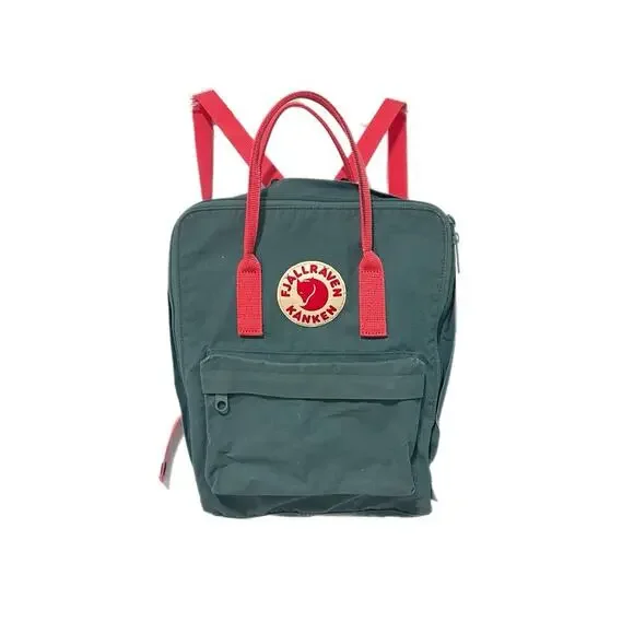 Fjallraven Kanken Classic Canvas Backpack Green 16L Orange Straps Handles Hiking
