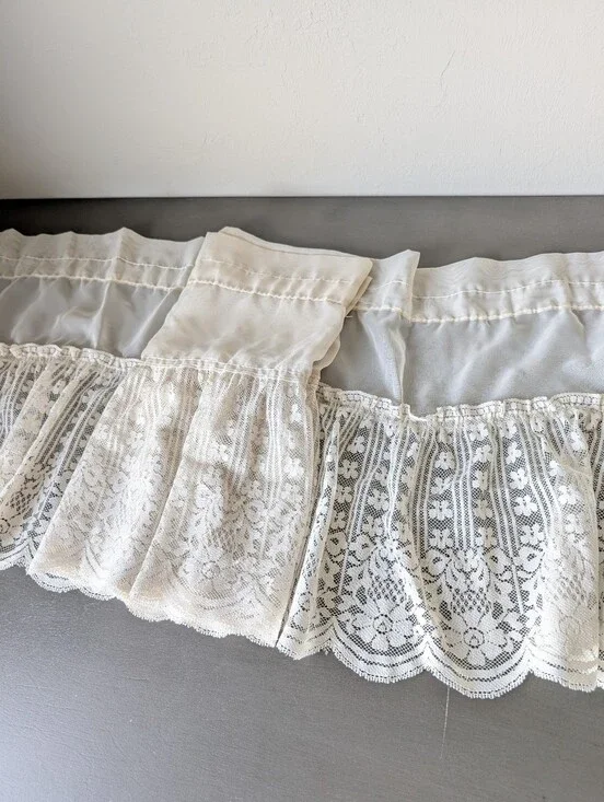 Vintage Lace Valance & Swag Set Curtain Beige Lace Airy Sheer Boho Style