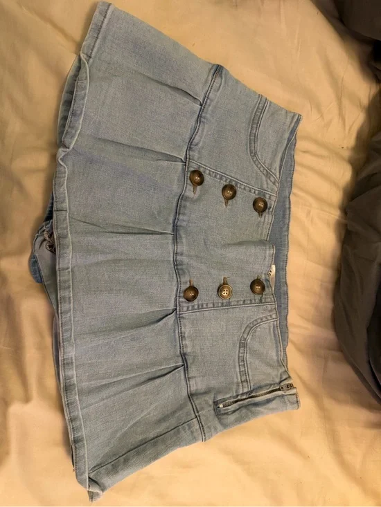 Madden Girl Light Blue Denim Mini Skirt with Button Front