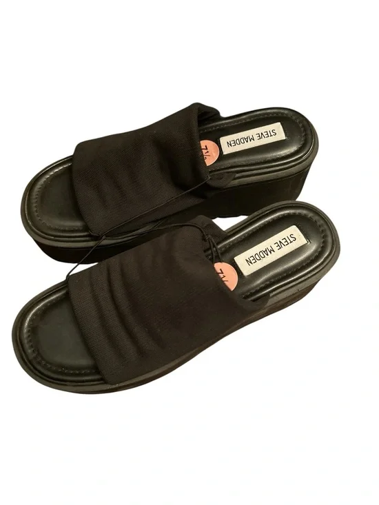 Steve Madden Black Platform Slide Sandals Women US 7 1/2 NWT